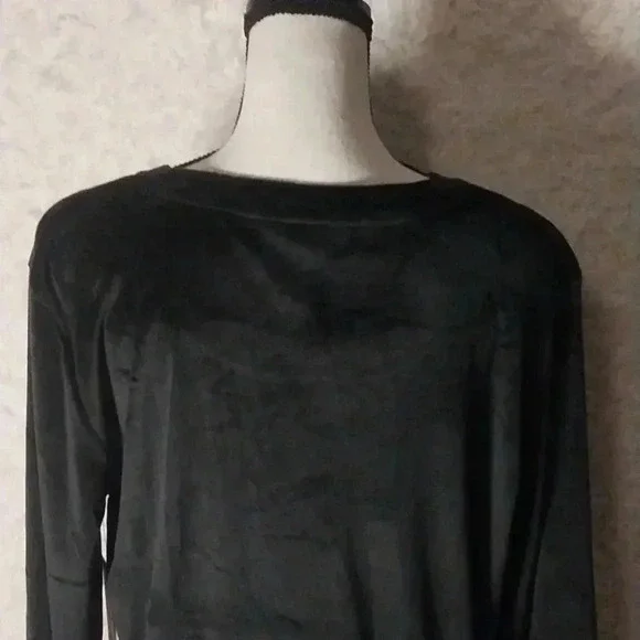Juicy Couture Women Black Velvet Fleece Top, Rhinestone Embellished Logo, Sz XL - Picture 5 of 8